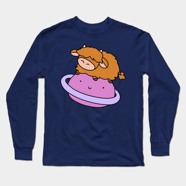 Saturn Highland Cow Long Sleeve T-Shirt by saradaboru